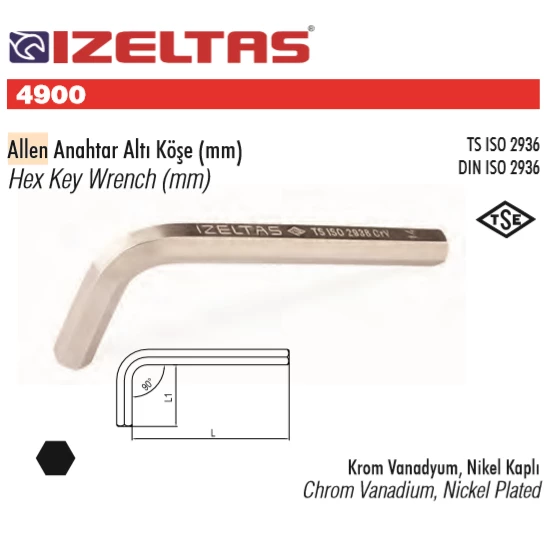 İzeltaş 8 mm Allen Anahtar Altı Köşe Kısa Boy 4900220080 - Resim 2