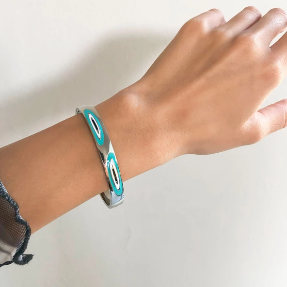 BZ 316L Çelik Nazar Boncuğu Kadın Spor Kelepçe BLZ-517 - 2