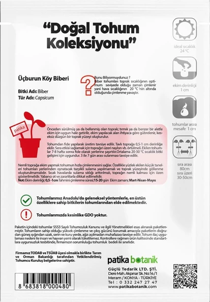 150 Adet Yerli Ata Üç Burun Köy Biber Tohumu (Tatlı, Mazamort) - 3