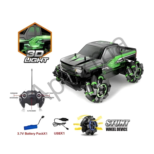 2.4GHz Uzaktan Kumandalı 3D LED Işıklı Şarjlı Akrobat Araba - Oyuncak Rc Tornado Jeep Araç