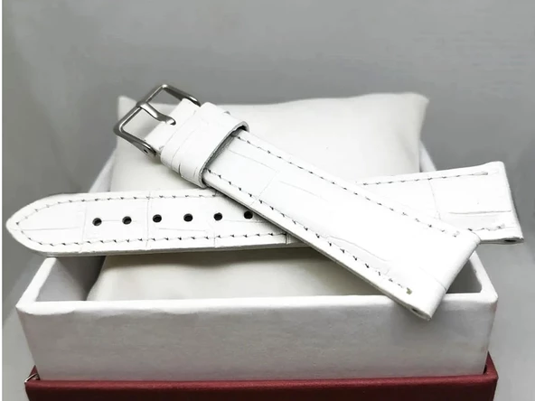 Fado&Her Saate Uyumlu Hakiki  Deri Saat Kordonu 22   mm  (44) beyaz ürün görseli