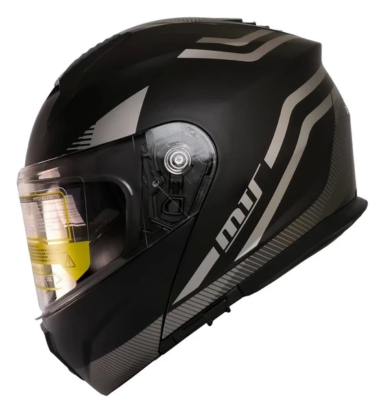 MTS 966 WX20 GREY ÇENE AÇILIR MAT SİYAH-GRİ KASK - 1
