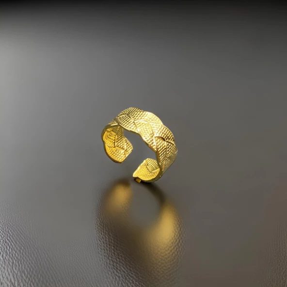 Çift Örgü Desen Ayarlanabilir Gold Renk Antialerjik 316L Çelik Kadın Yüzük