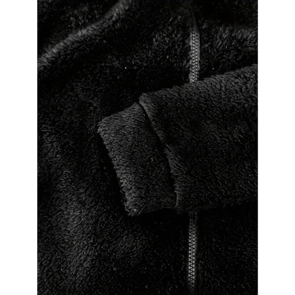 Lucky Life Kadın Uzun Kollu Kapişon Ve Fermuar Detaylı Peluş şort Tulum - 4