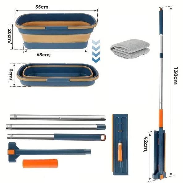 Periboia Lüks Katlanabilir Tekerli  Kovalı Kendini Sıkabilen Mop – Ev Tavan  Mutfak Zemin İçin Pratik Mop - 4