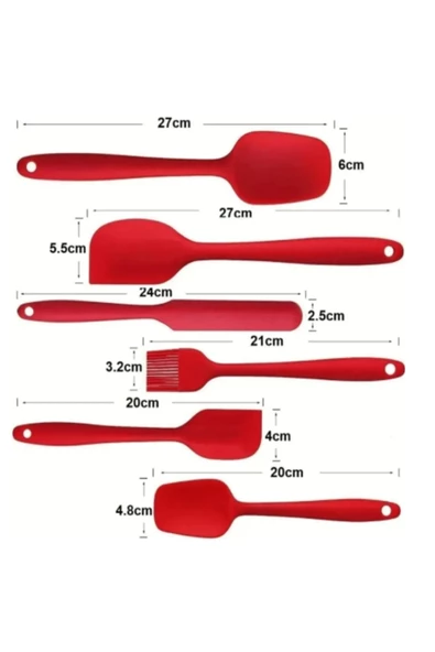 Periboia 6 lı Set Yanmaz Yapışmaz Mutfak Pasta Slikon Yumurta Fırçası Kaşık Bıçak Spatula Seti - 3