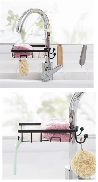 Periboia Musluğa Sabitlenen Çelik Bulaşık Süngeri Katı Sabun Tutucu Askılı Musluk Rafı T1022 - 3