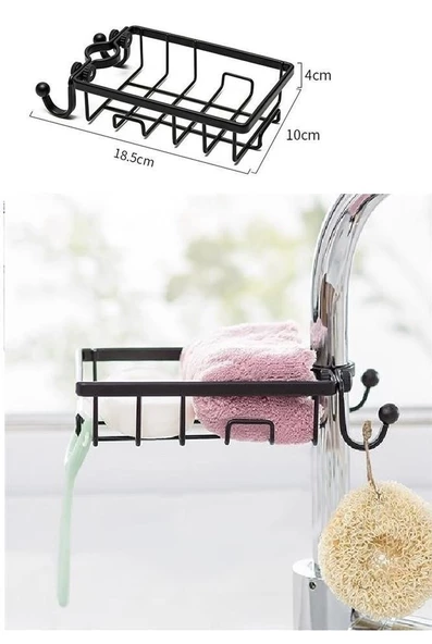 Periboia Musluğa Sabitlenen Çelik Bulaşık Süngeri Katı Sabun Tutucu Askılı Musluk Rafı T1022 - 2