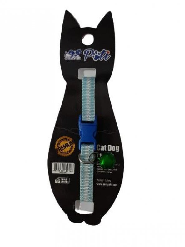 Pati Yavru Köpek ve Kedi Boyun Tasması (Ayarlanabilir) Mavi-Beyaz
