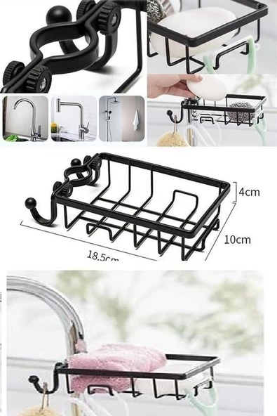 Periboia Musluğa Sabitlenen Çelik Bulaşık Süngeri Katı Sabun Tutucu Askılı Musluk Rafı T1022 - 5