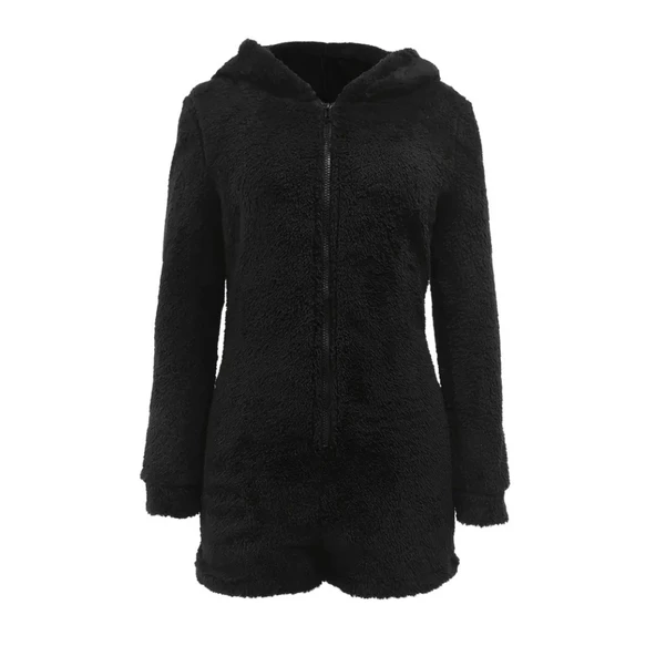 Lucky Life Kadın Uzun Kollu Kapişon Ve Fermuar Detaylı Peluş şort Tulum - 5