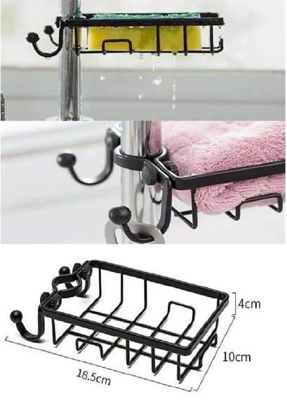 Periboia Musluğa Sabitlenen Çelik Bulaşık Süngeri Katı Sabun Tutucu Askılı Musluk Rafı T1022