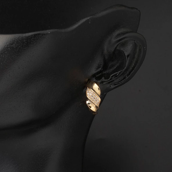 Burgulu Kolye Küpeli 14 Ayar Altın Takı Seti - Resim 5