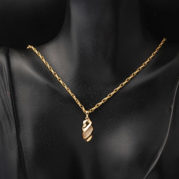 Burgulu Kolye Küpeli 14 Ayar Altın Takı Seti - Resim 4