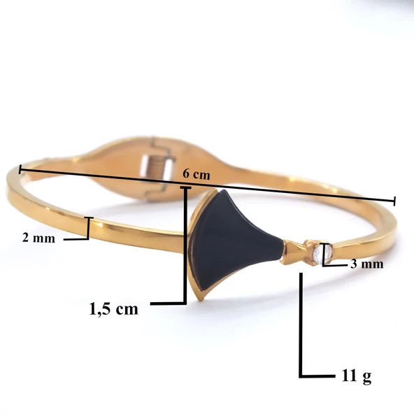 BZ 316l Çelik Rose Siyah Detaylı Taşlı Spor Kelepçe BLZ-483 - 3