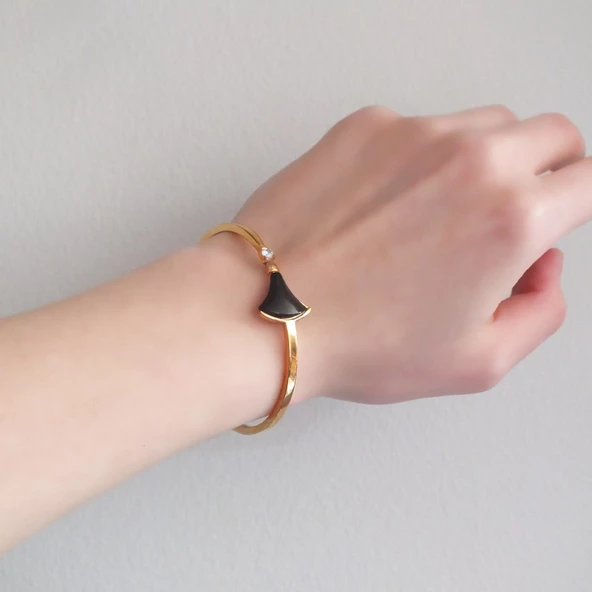 BZ 316l Çelik Rose Siyah Detaylı Taşlı Spor Kelepçe BLZ-483 - 2