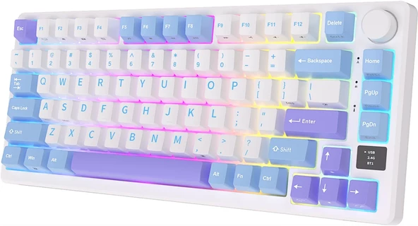 Royal Kludge M75 Beyaz/Mavi 75% Kablosuz US Gaming Mekanik Klavye (Beyaz-Mavi) - 6