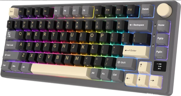 Royal Kludge M75 Siyah/Gold 75% Kablosuz US Gaming Mekanik Klavye (Siyah-Gri)