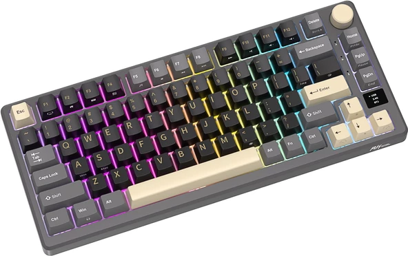 Royal Kludge M75 Siyah/Gold 75% Kablosuz US Gaming Mekanik Klavye (Siyah-Gri) - 4