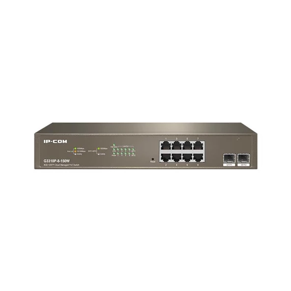 IP-COM G3310P-8-150W 8 PORT GIGABIT + 2X1GB SFP UPLINK L2/CLOUD YÖNETİLEBİLİR RACK 130W POE SWITCH