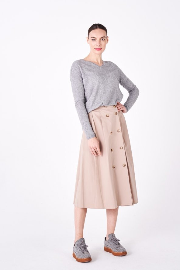 BEJ FİNE FACTORY KADIN ARKA BELİ LASTİKLİ KRUVAZE 2 CEPLİ ETEK - 2