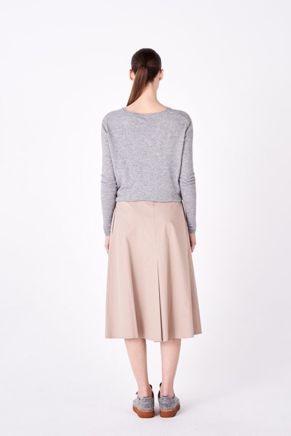 BEJ FİNE FACTORY KADIN ARKA BELİ LASTİKLİ KRUVAZE 2 CEPLİ ETEK - 4