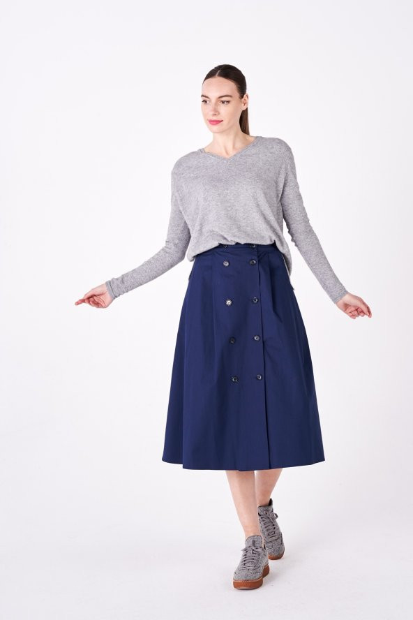 BEJ FİNE FACTORY KADIN ARKA BELİ LASTİKLİ KRUVAZE 2 CEPLİ ETEK - 5