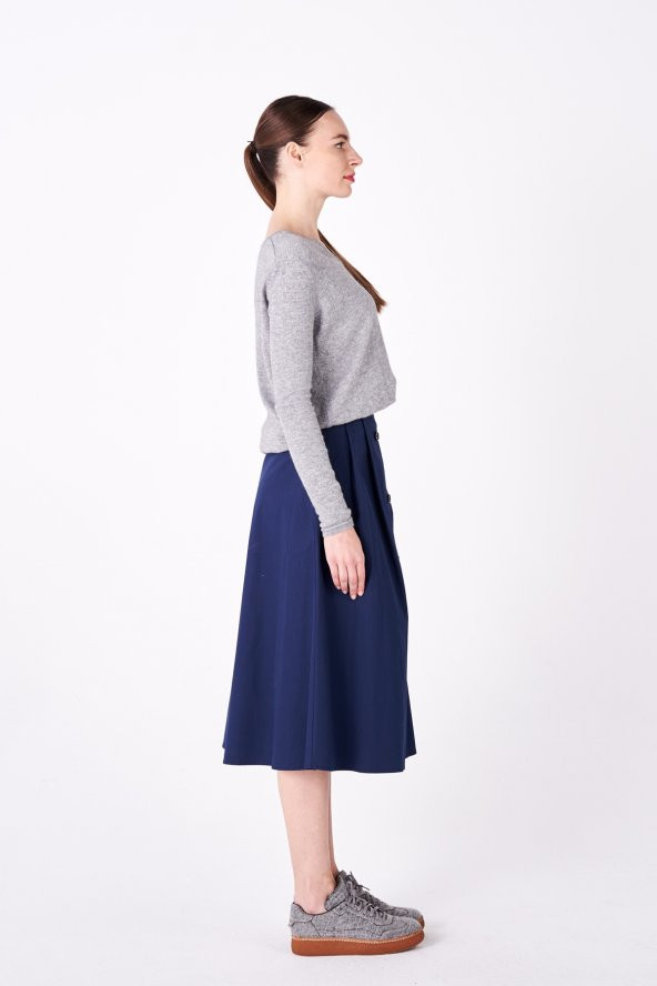 BEJ FİNE FACTORY KADIN ARKA BELİ LASTİKLİ KRUVAZE 2 CEPLİ ETEK - 7