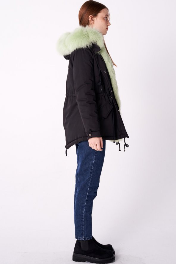 BEJ FİNE FACTORY KADIN KAPÜŞONLU KISA PARKA - 6
