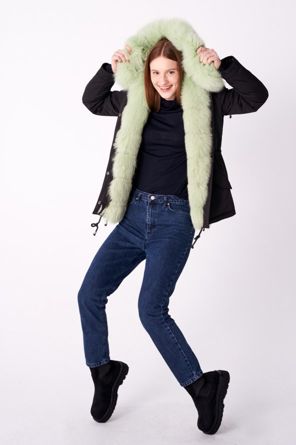 BEJ FİNE FACTORY KADIN KAPÜŞONLU KISA PARKA - 8