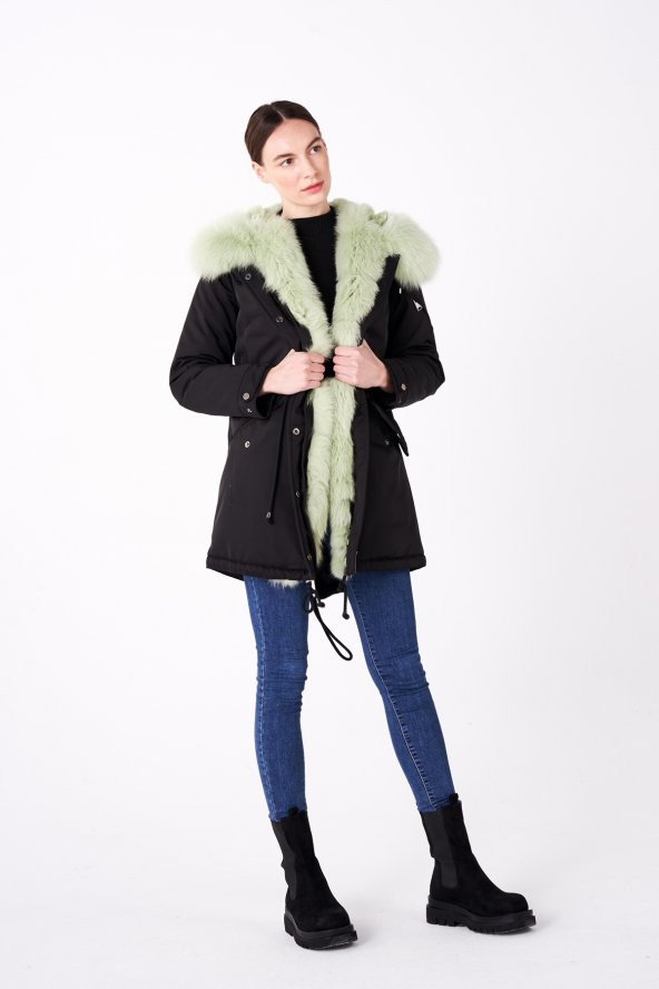 BEJ FİNE FACTORY KADIN KAPÜŞONLU KISA PARKA - 9