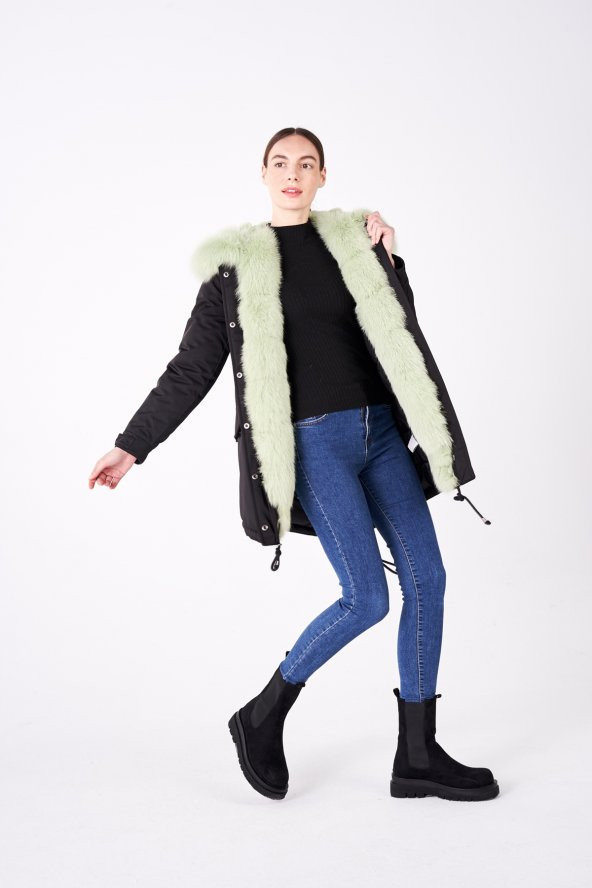 BEJ FİNE FACTORY KADIN KAPÜŞONLU KISA PARKA - 10