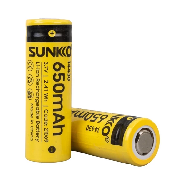 SUNKKO 3.7 VOLT 650 MAH 14430 ŞARJ EDİLEBİLİR PİL (TEKLİ)