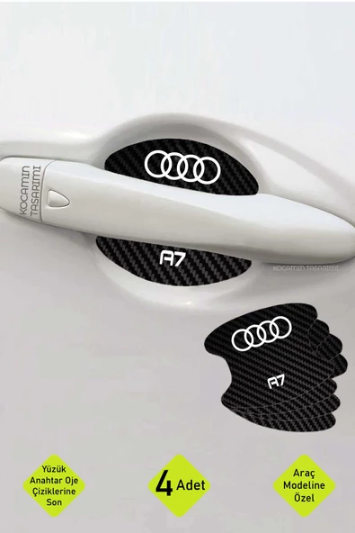 Audi A7 Karbon Desenli Kapı İç Kısmı Çizik Koruma Folyo Seti - 4 Parça A7 Yazılı