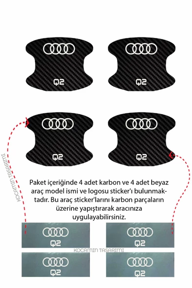 Karbon Desenli Audi Q2 Kapı İçi Kolları Çizilmelere Karşı Özel Koruma Folyo Seti Q2 Yazılı - 3