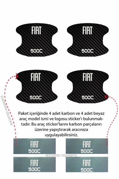 Fiat  500C İçin Özel Tasarım Karbon Kaplama Kapı İçi Çizik Önleyici Şık Folyo Seti  500C Yazılı - 3