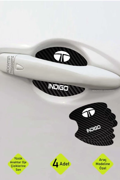 Tata Indigo Modeli İçin Karbon Desenli Kapı İçi Çizik Koruyucu 4 Parçalı Folyo Takımı Indigo Yazılı