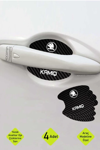 Skoda Kamiq Kapı İçi Çukur Bölgeleri İçin Karbon Desenli Çizik Koruma Folyo Takımı Kamiq Yazılı