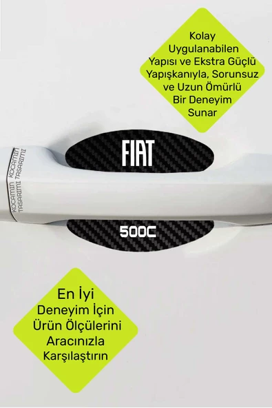 Fiat  500C İçin Özel Tasarım Karbon Kaplama Kapı İçi Çizik Önleyici Şık Folyo Seti  500C Yazılı - 5