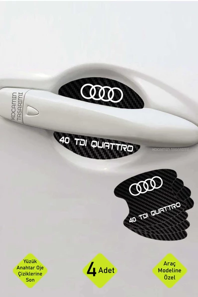 Karbon Desenli Audi 40 TDI Quattro Kapı İçi Kolları Çizilmelere Karşı Özel Koruma Folyo Seti 40 TDI Quattro Yazılı