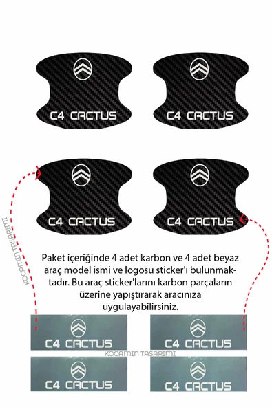 Citroen C4 Cactus İç Kapı Kollarına Özel Karbon Çizik Önleyici Folyo ile Şıklık ve Koruma C4 Cactus Yazılı - 3