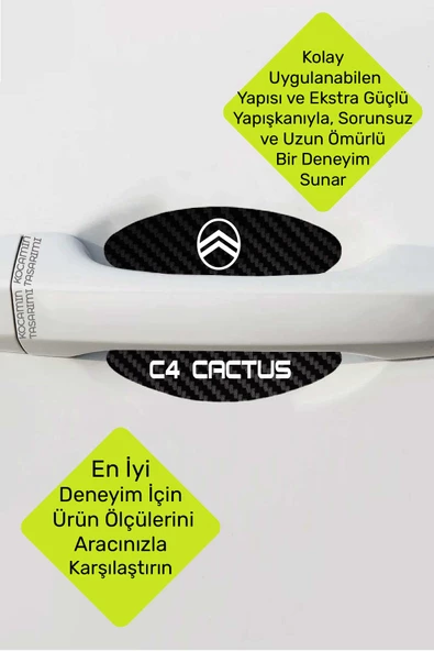 Citroen C4 Cactus İç Kapı Kollarına Özel Karbon Çizik Önleyici Folyo ile Şıklık ve Koruma C4 Cactus Yazılı - 5