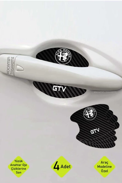 Alfa Romeo Gtv Kapı Kolları İçin Çizik Önleyici Şık Karbon Desenli Folyo Koruma Seti Gtv Yazılı