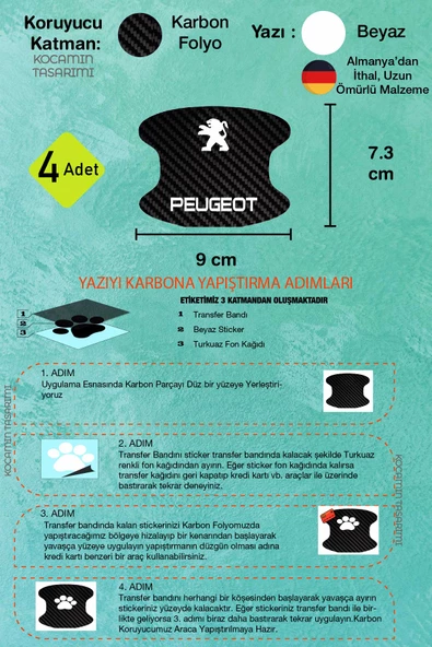 Karbon Desenli Peugeot Yazılı Kapı İçi Çizik Önleyici ve Şık Tasarım Folyo Koruma Seti Yazılı Yazılı - 4