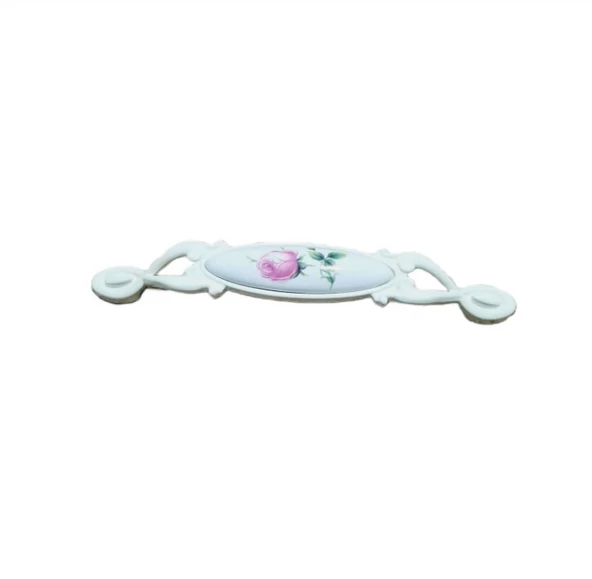 Miray 96 mm Metal Krem Kasa Beyaz GÜL Desenli  / 5 ADET