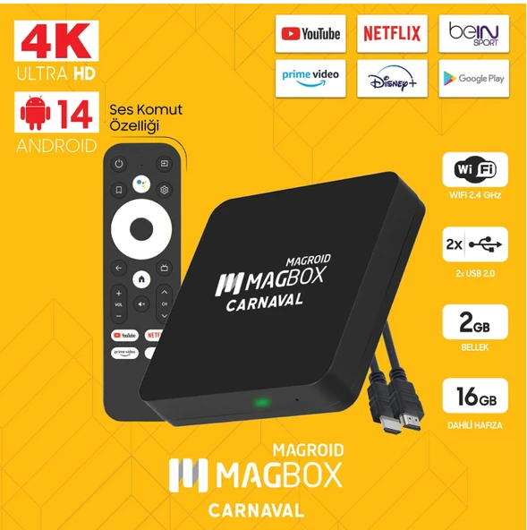 MAGBOX MAGROID CARNAVAL 2 GB RAM 16 GB HDD 4K ULTRA HD ANDROID BOX (ANDROID 14) (SES KOMUTLU KUMANDA) - 2