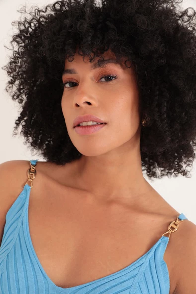 Triko Kumaş  Broşlu Midi Kadın Elbise-Bebemavi - Resim 2