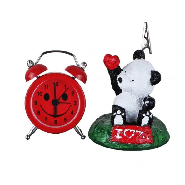 Mini Masa Saati Kırmızı Panda Notluk Hediye Seti