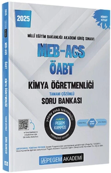 2025 MEB AGS ÖABT Kimya Öğretmenliği Tamamı Çözümlü Soru Bankası Pegem Yayınları