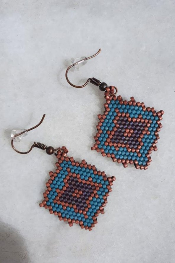 Zariass Miyuki Küpe Etnik Kahve-Mavi